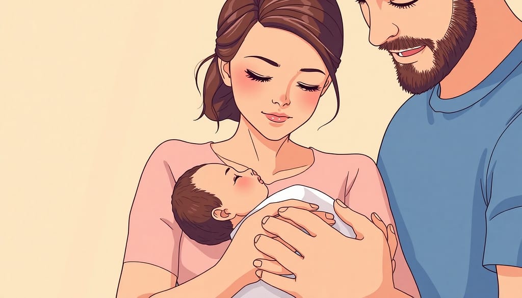 Mother and father holding baby